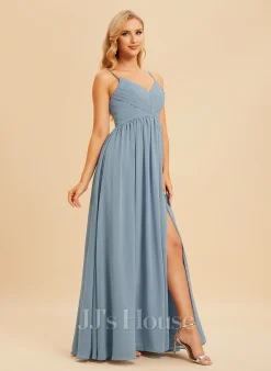 Jjshouse.fr Robe Trapèze Col V Longueur Ras Du Sol Mousseline Robe De Demoiselle D'honneur -Voiles mariée Soldes 26ac3e2ba45690c0ab973d419ee546df