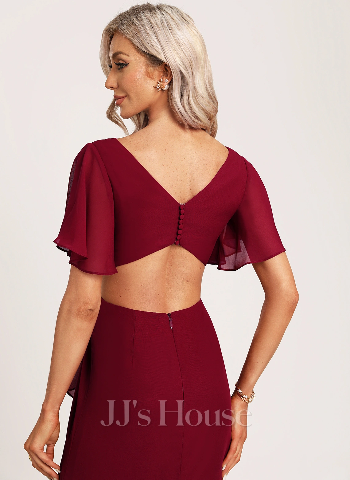 Jjshouse.fr Robe Trapèze Col V Longueur Ras Du Sol Mousseline Robe De Demoiselle D'honneur Avec Plissé 4 Jjshouse.fr Robe Trapèze Col V Longueur Ras Du Sol Mousseline Robe De Demoiselle D'honneur Avec Plissé – Image 4