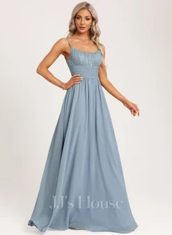 Jjshouse.fr Robe Trapèze Scoop Longueur Ras Du Sol Mousseline Dentelle Robe De Demoiselle D'honneur -Voiles mariée Soldes 291dd845d39294e055061dd28f2e188a