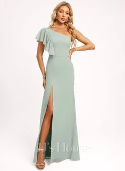 Jjshouse.fr Forme Sirène/trompette Décolleté Asymétrique Longueur Ras Du Sol Mousseline Robe De Demoiselle D'honneur Avec Plissé