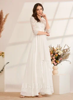 JJsHouse Robe Trapèze Illusion Longueur Ras Du Sol Mousseline Dentelle Robe De Mariée Avec Brodé Plissé -Voiles mariée Soldes 2c3cbe402abf3f92e2f09ca1d1fd64ab