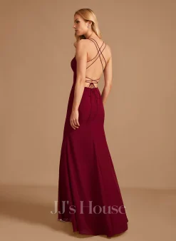 Jjshouse.fr Forme Sirène/trompette Col V Longueur Ras Du Sol Mousseline Robe De Demoiselle D'honneur Avec Fendue Devant -Voiles mariée Soldes 2d6a71dd7d7261fc91b4e6bfce02856c