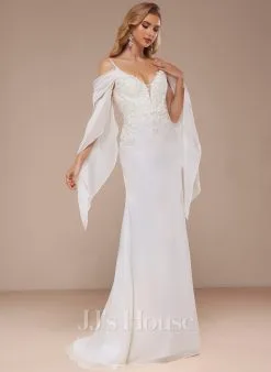 JJsHouse Forme Sirène/trompette Accueil Froid Balayage/pinceau Train Mousseline Dentelle Robe De Mariée