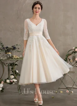 JJsHouse Robe Marquise/princesse Col V Longueur Mollet Dentelle Tulle Robe De Mariée 12 JJsHouse Robe Marquise/princesse Col V Longueur Mollet Dentelle Tulle Robe De Mariée -Voiles mariée Soldes 2eb2ba5e57511ef792544da0c6df67f7