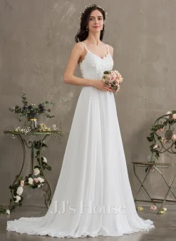 JJsHouse Robe Trapèze Cache Cœur Balayage/pinceau Train Mousseline Dentelle Robe De Mariée -Voiles mariée Soldes 2f80d1ac144e64ef2d86ea14dc95b1d1