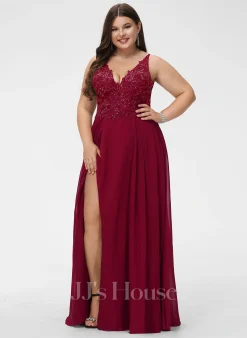 Jjshouse.fr Robe Trapèze Col V Longueur Ras Du Sol Mousseline Mousseline Robe De Demoiselle D'honneur Avec Dentelle Fendue Devant Paillettes -Voiles mariée Soldes 3043652ee2b59de99f142b2e3495ebe5