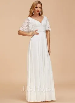 JJsHouse Robe Trapèze Col V Longueur Ras Du Sol Mousseline Dentelle Robe De Mariée -Voiles mariée Soldes 305dfdc66eee793176cb1020e54a855b