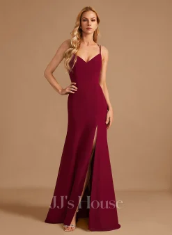 Jjshouse.fr Forme Sirène/trompette Col V Longueur Ras Du Sol Mousseline Robe De Demoiselle D'honneur Avec Fendue Devant -Voiles mariée Soldes 30c8d1408e586cf8d9d79f50990a1d99