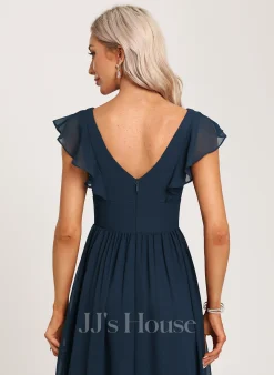 Jjshouse.fr Robe Trapèze Col V Asymétrique Mousseline Robe De Demoiselle D'honneur Avec Plissé -Voiles mariée Soldes 31ebf0ded3c0443ec5cdf88edbc317b3