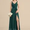 Jjshouse.fr Robe Trapèze Col V Longueur Ras Du Sol Mousseline Mousseline Robe De Demoiselle D'honneur Avec Arc Plissé Fendue Devant