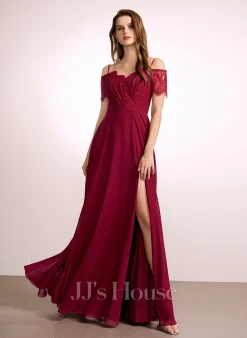 Jjshouse.fr Robe Trapèze Col V Longueur Ras Du Sol Mousseline Dentelle Robe De Demoiselle D'honneur -Voiles mariée Soldes 350331d774906e48e8eb75ab133de831