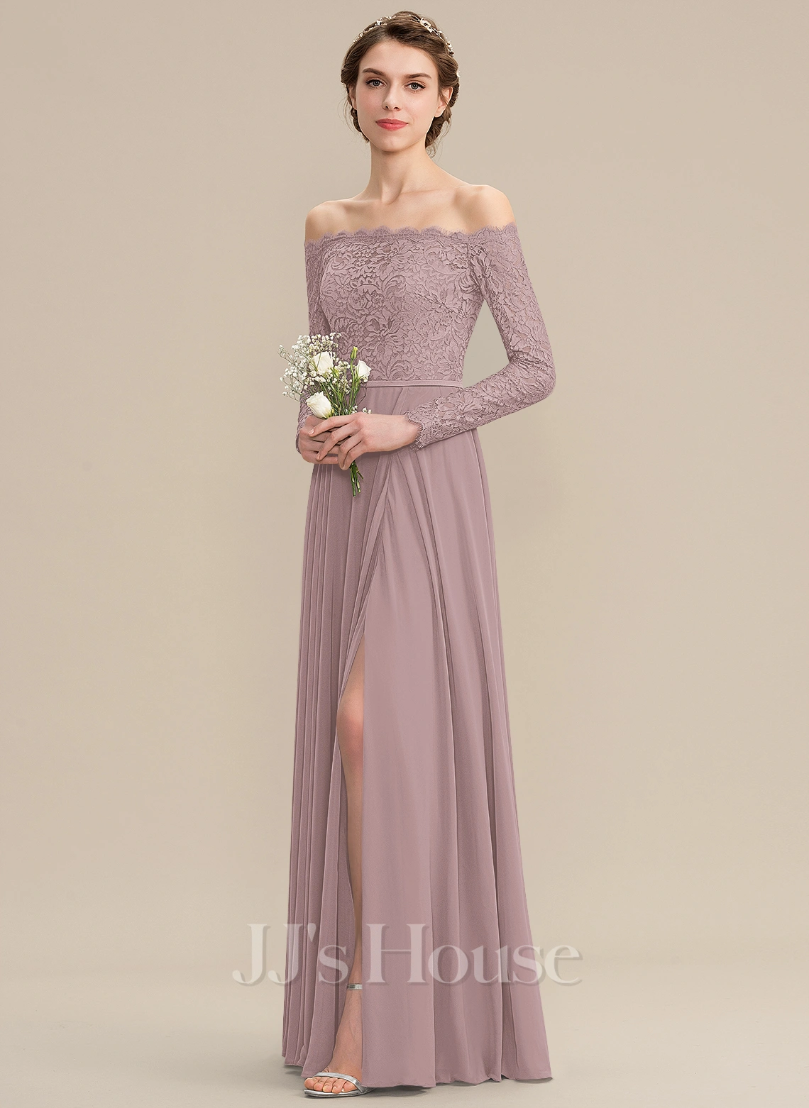 Jjshouse.fr Robe Trapèze épaule Dénudée Longueur Ras Du Sol Mousseline Dentelle Dentelle Mousseline Robe De Demoiselle D'honneur Avec Fendue Devant 4 Jjshouse.fr Robe Trapèze épaule Dénudée Longueur Ras Du Sol Mousseline Dentelle Dentelle Mousseline Robe De Demoiselle D'honneur Avec Fendue Devant – Image 4