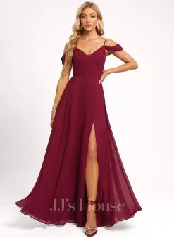 Jjshouse.fr Robe Trapèze Accueil Froid Col V Longueur Ras Du Sol Mousseline Robe De Demoiselle D'honneur