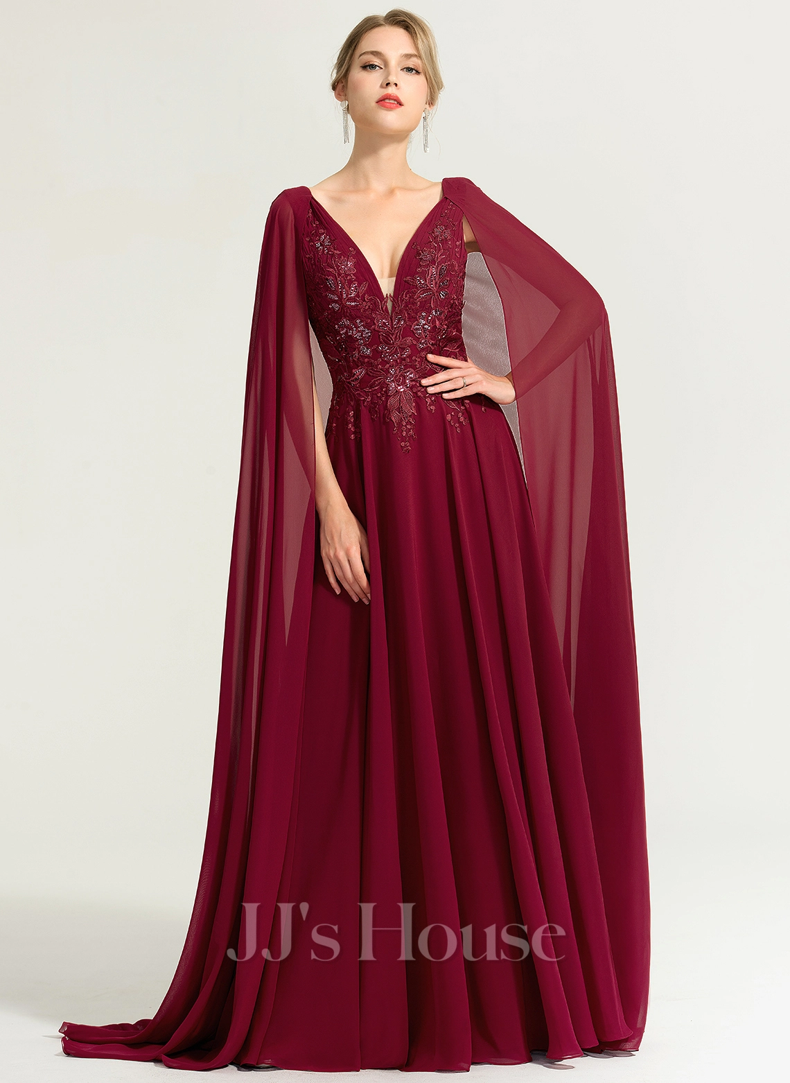 JJsHouse Robe Trapèze Col V Balayage/pinceau Train Mousseline Dentelle Robe De Mariée Avec Paillettes 3 JJsHouse Robe Trapèze Col V Balayage/pinceau Train Mousseline Dentelle Robe De Mariée Avec Paillettes – Image 3