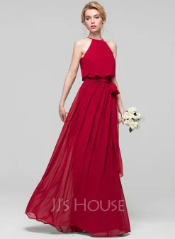 Jjshouse.fr Robe Trapèze Scoop Longueur Ras Du Sol Mousseline Mousseline Robe De Demoiselle D'honneur Avec Arc -Voiles mariée Soldes 37b4ca9e42a4fbe1ef337c70a8a07fea