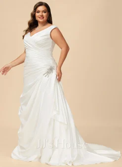 JJsHouse Robe Trapèze Col V Traîne Moyenne Satiné Robe De Mariée Avec Brodé 18 JJsHouse Robe Trapèze Col V Traîne Moyenne Satiné Robe De Mariée Avec Brodé -Voiles mariée Soldes 382fd1a72e937490ed250e96c777cbfe