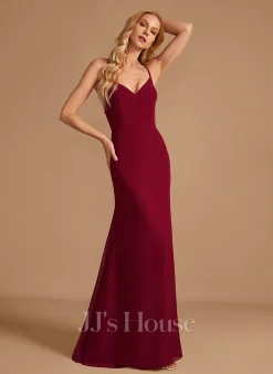 Jjshouse.fr Forme Sirène/trompette Col V Longueur Ras Du Sol Mousseline Robe De Demoiselle D'honneur Avec Fendue Devant -Voiles mariée Soldes 397db20bd83da3af364f8d1a673fc76d