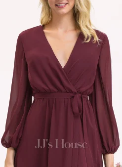 Jjshouse.fr Robe Trapèze Col V Longueur Ras Du Sol Mousseline Mousseline Robe De Demoiselle D'honneur Avec Arc Plissé Fendue Devant -Voiles mariée Soldes 3aa79d73a724bbbe07f7bed05cdb95dc