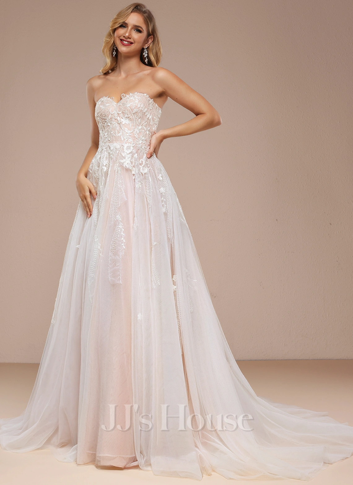 JJsHouse Robe Marquise/princesse épaule Dénudée Cache Cœur Traîne Moyenne Dentelle Tulle Robe De Mariée Avec Plissé Paillettes 4 JJsHouse Robe Marquise/princesse épaule Dénudée Cache Cœur Traîne Moyenne Dentelle Tulle Robe De Mariée Avec Plissé Paillettes – Image 4