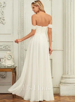 JJsHouse Robe Trapèze épaule Dénudée Longueur Ras Du Sol Mousseline Dentelle Robe De Mariée -Voiles mariée Soldes 3bbdf049fb1fd882f2e76df32ac2396f