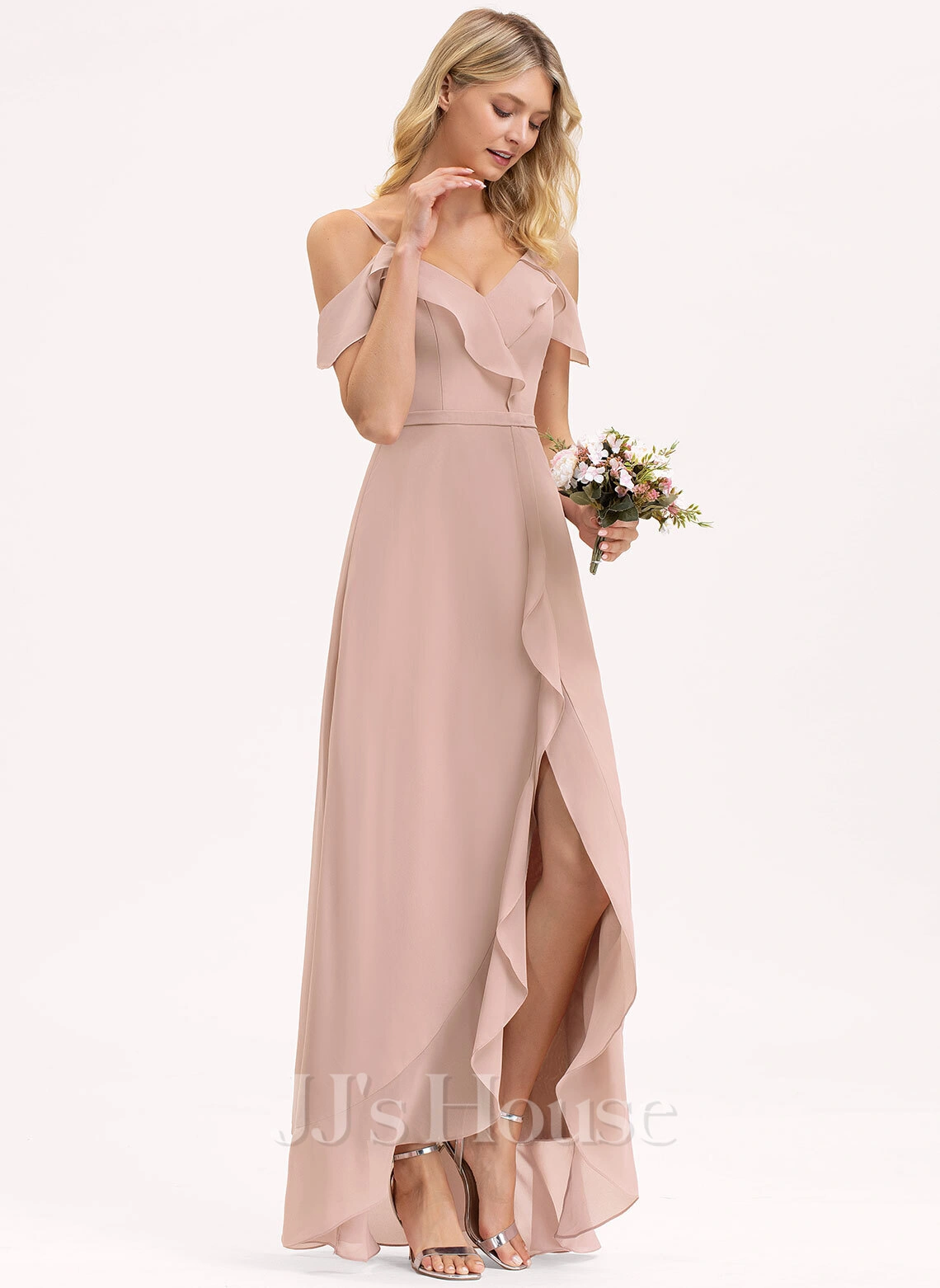 Jjshouse.fr Robe Trapèze Col V Asymétrique Mousseline Mousseline Robe De Demoiselle D'honneur Avec Robe à Volants 3 Jjshouse.fr Robe Trapèze Col V Asymétrique Mousseline Mousseline Robe De Demoiselle D'honneur Avec Robe à Volants – Image 3