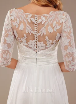 JJsHouse Robe Trapèze Col V Longueur Ras Du Sol Mousseline Dentelle Robe De Mariée Avec Plissé Paillettes -Voiles mariée Soldes 3dd765b4873c379da8e9e95bdb0a5856