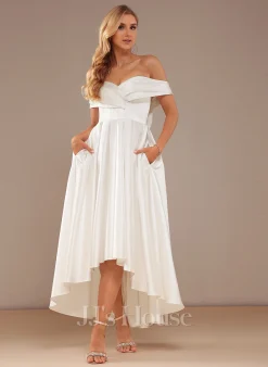 JJsHouse Robe Trapèze épaule Dénudée Asymétrique Satiné Robe De Mariée -Voiles mariée Soldes 3e2e4a74dfd9645112b648fb0be0efcd