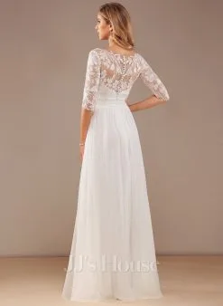 JJsHouse Robe Trapèze Col V Longueur Ras Du Sol Mousseline Dentelle Robe De Mariée Avec Plissé Paillettes -Voiles mariée Soldes 3e690a1b00ae37849c23253f329e4a0f