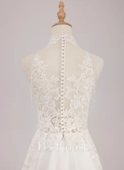 JJsHouse Robe Marquise/princesse Col Haut Balayage/pinceau Train Dentelle Tulle Robe De Mariée Avec Brodé Paillettes -Voiles mariée Soldes 3e782ef51b336444436eb7ed97eb08b3