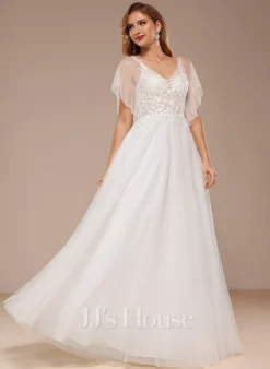 JJsHouse Robe Trapèze Col V Longueur Ras Du Sol Dentelle Tulle Robe De Mariée Avec Plissé Paillettes 9 JJsHouse Robe Trapèze Col V Longueur Ras Du Sol Dentelle Tulle Robe De Mariée Avec Plissé Paillettes -Voiles mariée Soldes 3e78eb259cc9e407c134dcfa832bf380