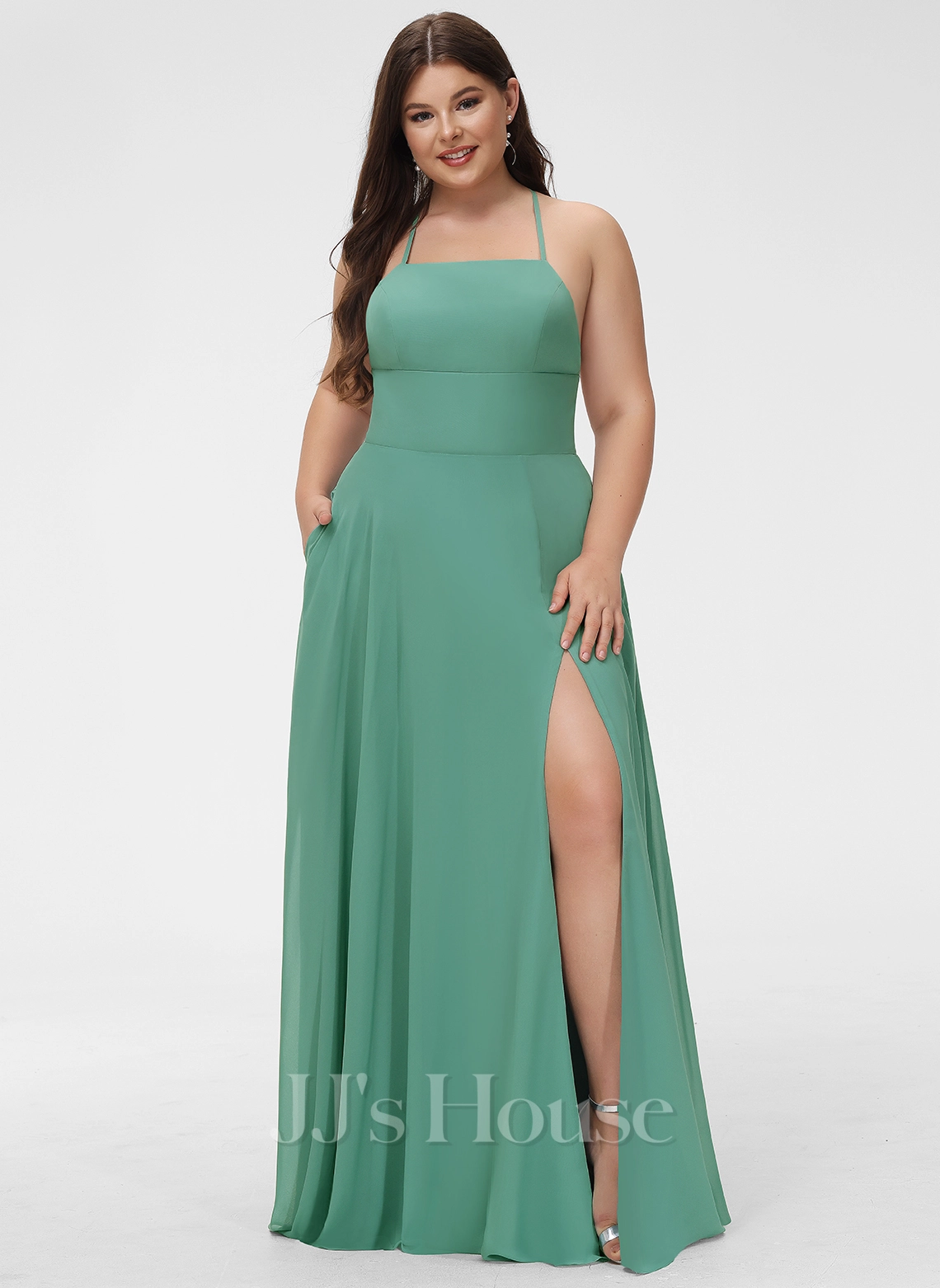 Jjshouse.fr Robe Trapèze Carré Longueur Ras Du Sol Mousseline Mousseline Robe De Demoiselle D'honneur Avec Fendue Devant Poches 5 Jjshouse.fr Robe Trapèze Carré Longueur Ras Du Sol Mousseline Mousseline Robe De Demoiselle D'honneur Avec Fendue Devant Poches – Image 5