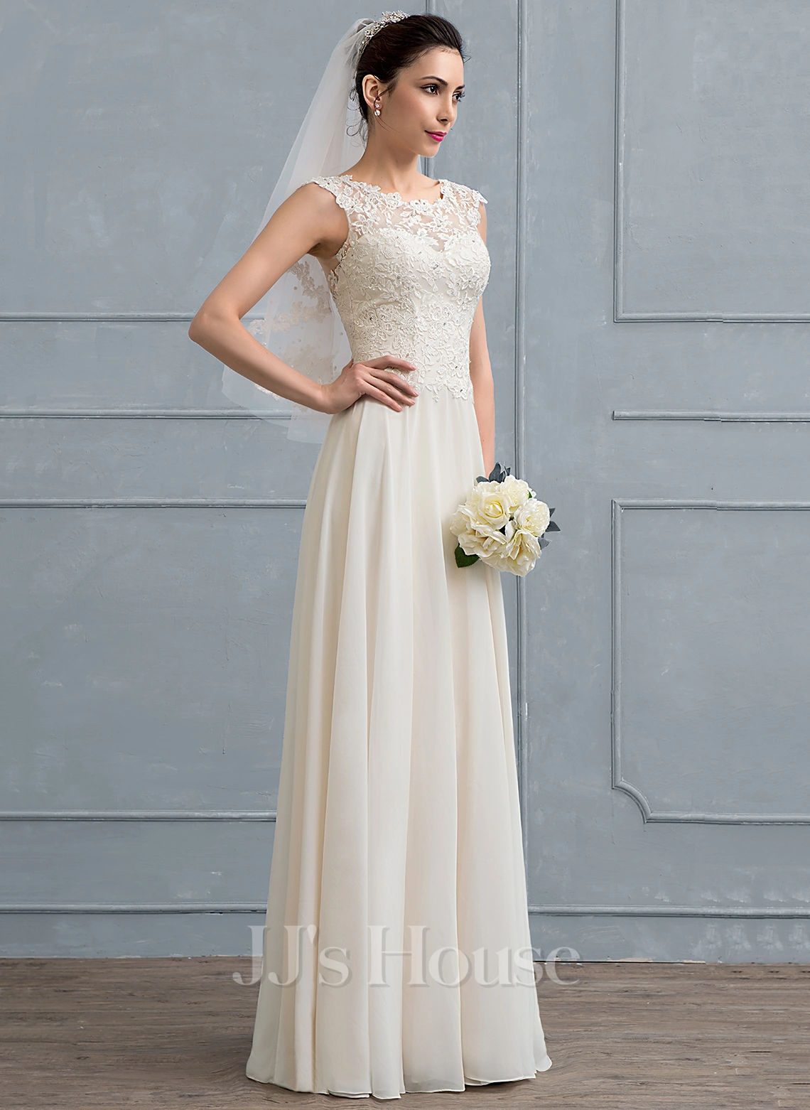 JJsHouse Robe Trapèze Scoop Longueur Ras Du Sol Mousseline Dentelle Robe De Mariée Avec Brodé Paillettes 4 JJsHouse Robe Trapèze Scoop Longueur Ras Du Sol Mousseline Dentelle Robe De Mariée Avec Brodé Paillettes – Image 4