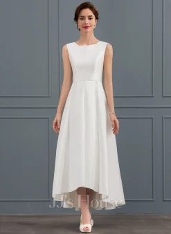 JJsHouse Robe Trapèze Carré Asymétrique Satiné Robe De Mariée