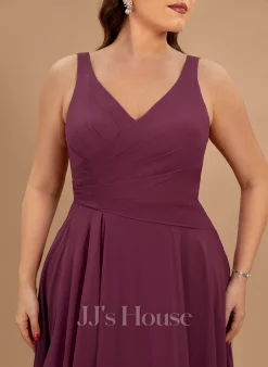 Jjshouse.fr Robe Trapèze Col V Longueur Ras Du Sol Mousseline Robe De Demoiselle D'honneur Avec Fendue Devant -Voiles mariée Soldes 403185d2fb66184d4f604e8c908293a7