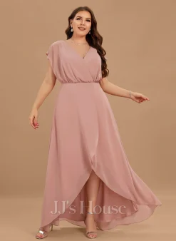 Jjshouse.fr Robe Trapèze Col V Asymétrique Mousseline Robe De Demoiselle D'honneur Avec Fendue Devant -Voiles mariée Soldes 40adc45da16de27ae1ea232b00283d89