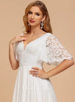 JJsHouse Robe Trapèze Col V Longueur Ras Du Sol Mousseline Dentelle Robe De Mariée -Voiles mariée Soldes 4128f8bc271ce0fd8d8d8b4f22724b11