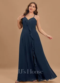 Jjshouse.fr Robe Trapèze Col V Longueur Ras Du Sol Mousseline Robe De Demoiselle D'honneur Avec Fendue Devant -Voiles mariée Soldes 4170a06894b379c96c31c15716354fc6