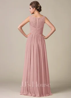 Jjshouse.fr Robe Trapèze Scoop Longueur Ras Du Sol Mousseline Dentelle Dentelle Mousseline Robe De Demoiselle D'honneur Avec Plissé -Voiles mariée Soldes 41e1ddedb7dcf2a3175eb92553130e86