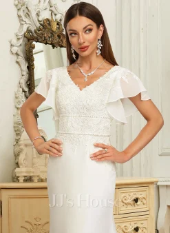 JJsHouse Forme Sirène/trompette Col V Traîne Moyenne Mousseline Dentelle Robe De Mariée Avec Paillettes 11 JJsHouse Forme Sirène/trompette Col V Traîne Moyenne Mousseline Dentelle Robe De Mariée Avec Paillettes -Voiles mariée Soldes 4222d2e447ed1c21fc65300baecfd170