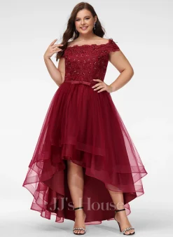 JJsHouse Robe Trapèze Asymétrique Dentelle Tulle Robe De Mariée Avec Brodé Arc Paillettes -Voiles mariée Soldes 42d23d910bed7a3595674e49247e3ac0