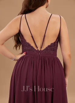 Jjshouse.fr Robe Trapèze Col V Longueur Ras Du Sol Mousseline Dentelle Dentelle Mousseline Robe De Demoiselle D'honneur Avec Plissé -Voiles mariée Soldes 43641a7e03cde1c7a9a4b6c447073787