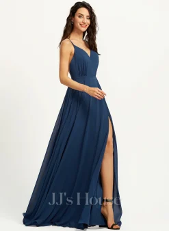 Jjshouse.fr Robe Trapèze Col V Longueur Ras Du Sol Mousseline Robe De Demoiselle D'honneur Avec Fendue Devant -Voiles mariée Soldes 4381d93b88140e66f51d3b91215c4b62