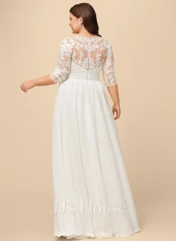 JJsHouse Robe Trapèze Col V Longueur Ras Du Sol Mousseline Dentelle Robe De Mariée Avec Plissé Paillettes -Voiles mariée Soldes 4428eba439897eabf35e5d4bacbc5ca2