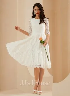 JJsHouse Robe Trapèze Scoop Longueur Genou Dentelle Robe De Mariée -Voiles mariée Soldes 444bf45b92d2a320a69a5842656f0b6f