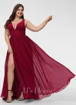 Jjshouse.fr Robe Trapèze Col V Longueur Ras Du Sol Mousseline Robe De Demoiselle D'honneur Avec Fendue Devant -Voiles mariée Soldes 456097cdf3007dcce9cd447d3ec7d528