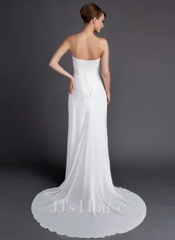 JJsHouse Fourreau Cache Cœur Balayage/pinceau Train Mousseline Robe De Mariée Avec Plissé -Voiles mariée Soldes 4602399a3b3034caf007ac33d6f0bb40