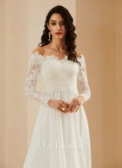 JJsHouse Robe Trapèze épaule Dénudée Balayage/pinceau Train Mousseline Dentelle Robe De Mariée -Voiles mariée Soldes 464b92b1d515c7cd37e4e70e2bad7301