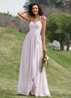 Jjshouse.fr Robe Trapèze Col V Asymétrique Mousseline Robe De Demoiselle D'honneur Avec Plissé Fendue Devant -Voiles mariée Soldes 46a161a8d08eb864a2d4d9ca865566a9