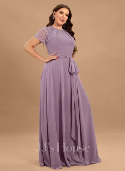 Jjshouse.fr Robe Trapèze Scoop Longueur Ras Du Sol Mousseline Dentelle Robe De Demoiselle D'honneur -Voiles mariée Soldes 46a1c2535737d50741c3f172b81ab979