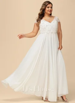 JJsHouse Robe Trapèze Col V Longueur Ras Du Sol Mousseline Dentelle Robe De Mariée Avec Brodé Paillettes -Voiles mariée Soldes 46adadc65006a30fbd17cb72f206b4f2